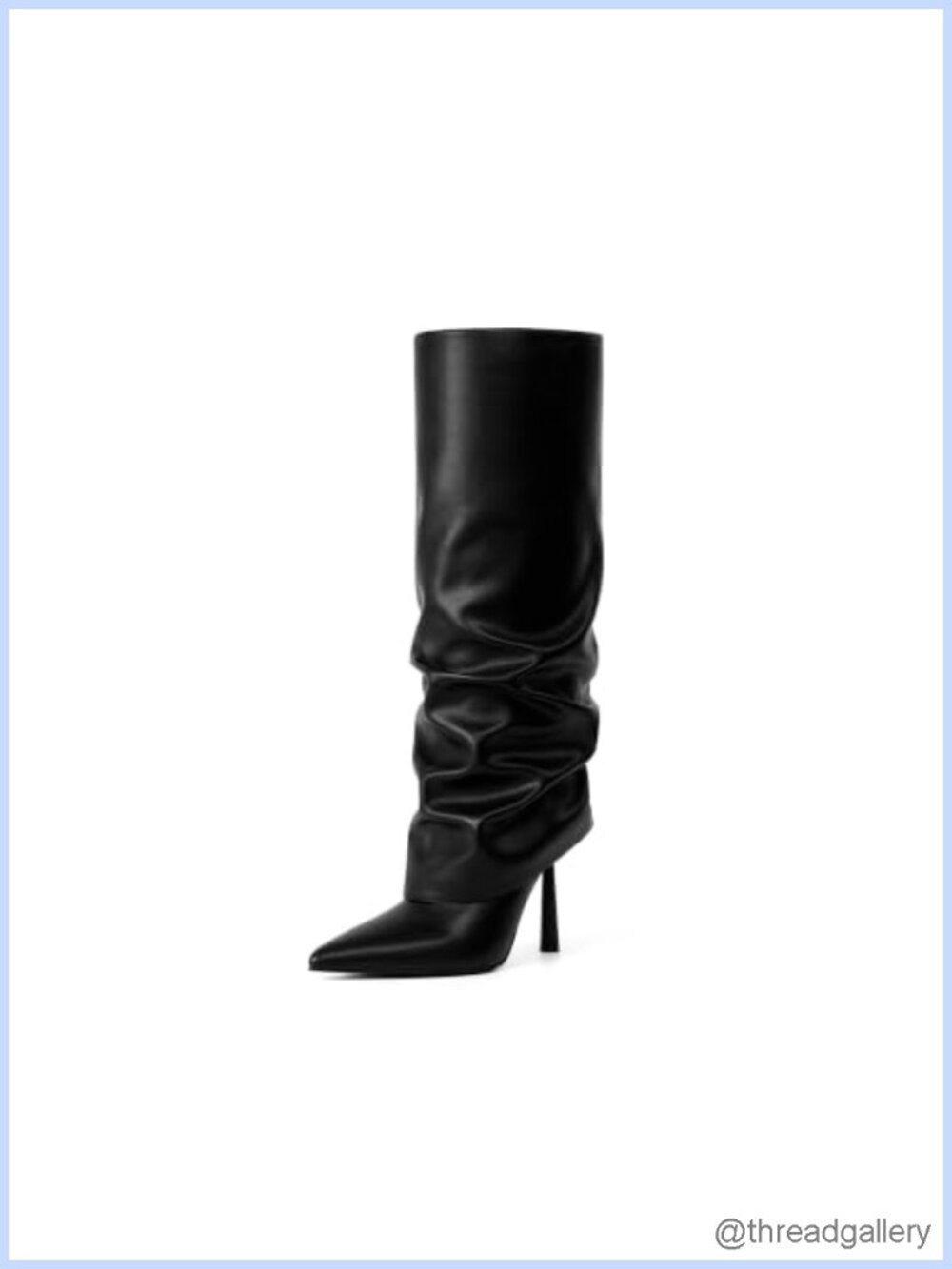 Fold Over Knee High Boots Pointed Toe Stiletto Heel Shark Boots Faux Leather